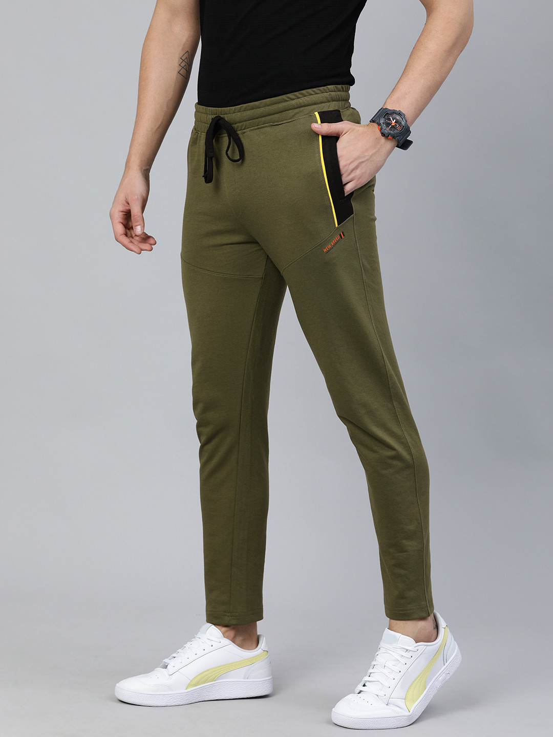 The Indian Garage Co Men Olive Green Solid Regular Fit Track Pants