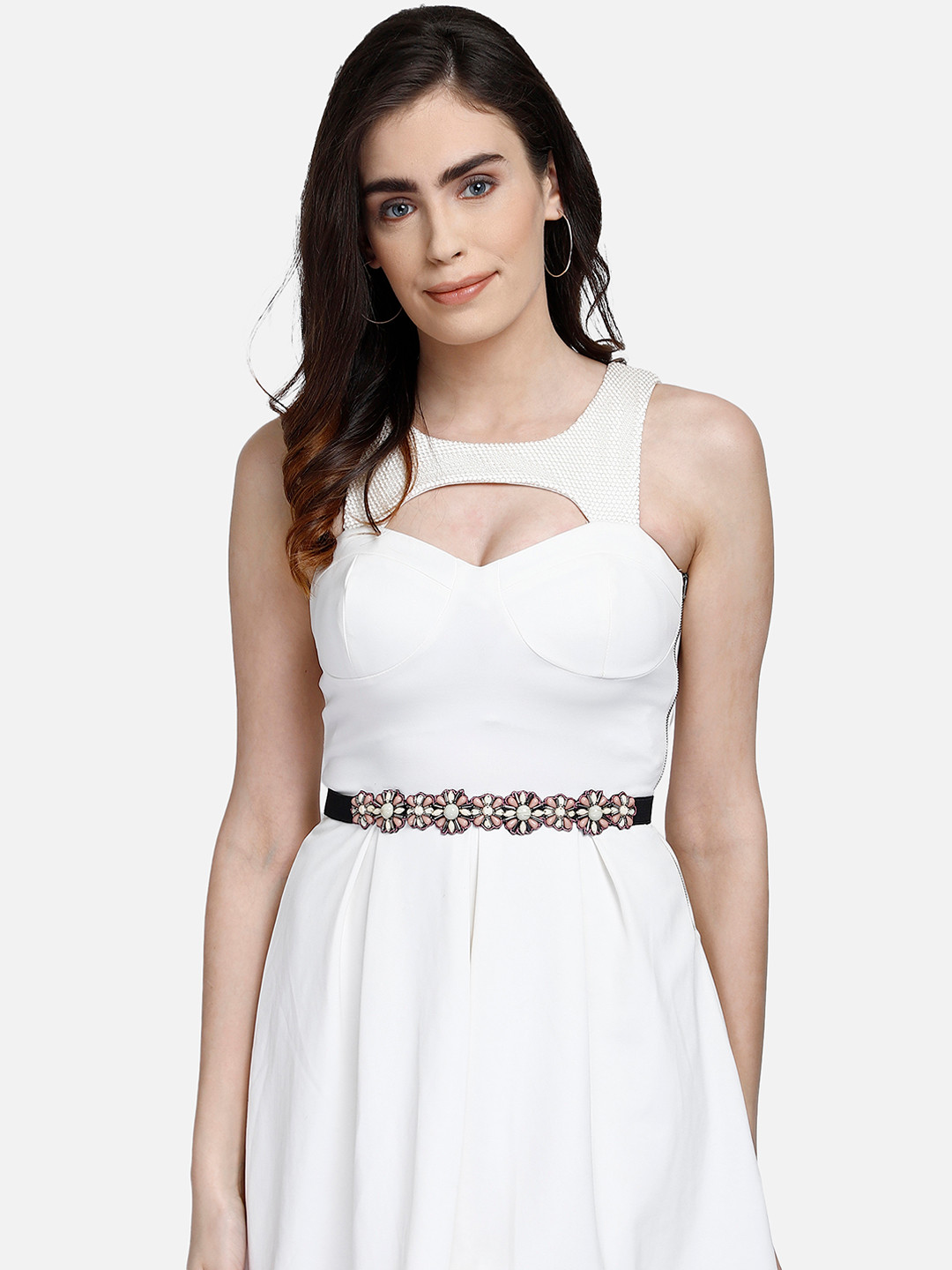 Anekaant Women Off-White & Pink Embellished Belt