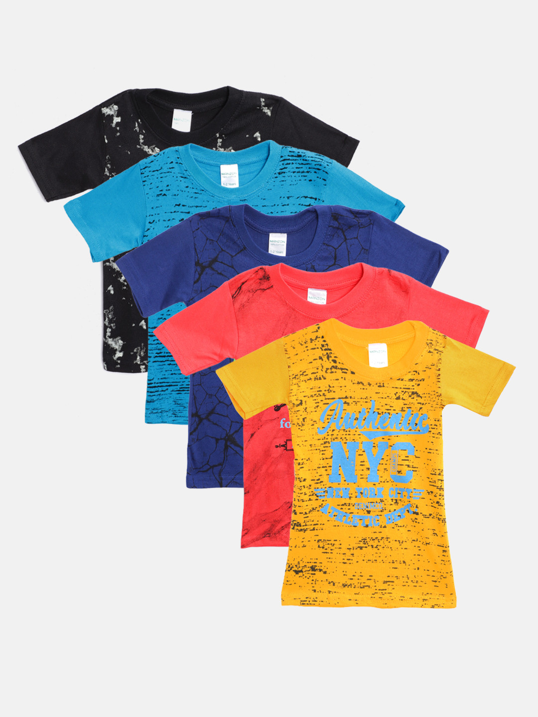 MANZON Kids Pack of 5 Cotton Typography Print T-shirts