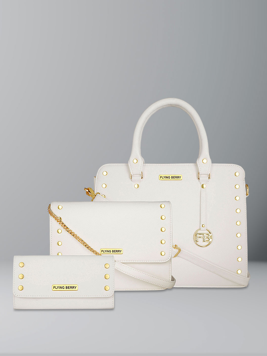 FLYING BERRY Set of 3 White Solid Handbags Combo