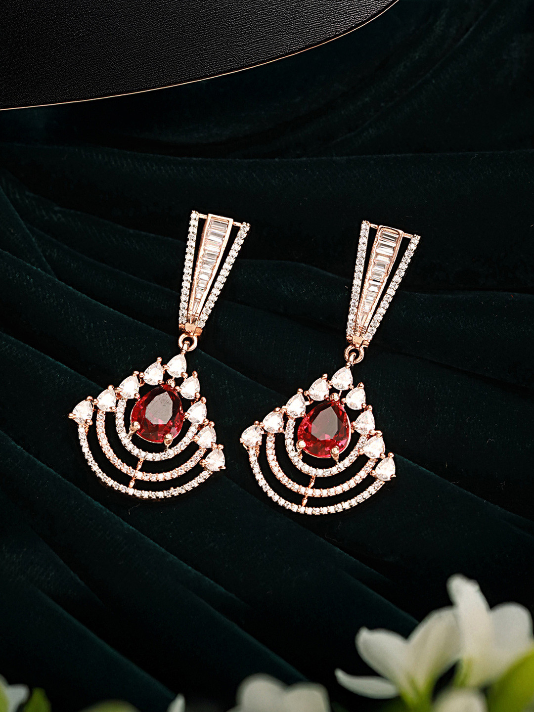 Saraf RS Jewellery Red Teardrop Shaped Drop Earrings