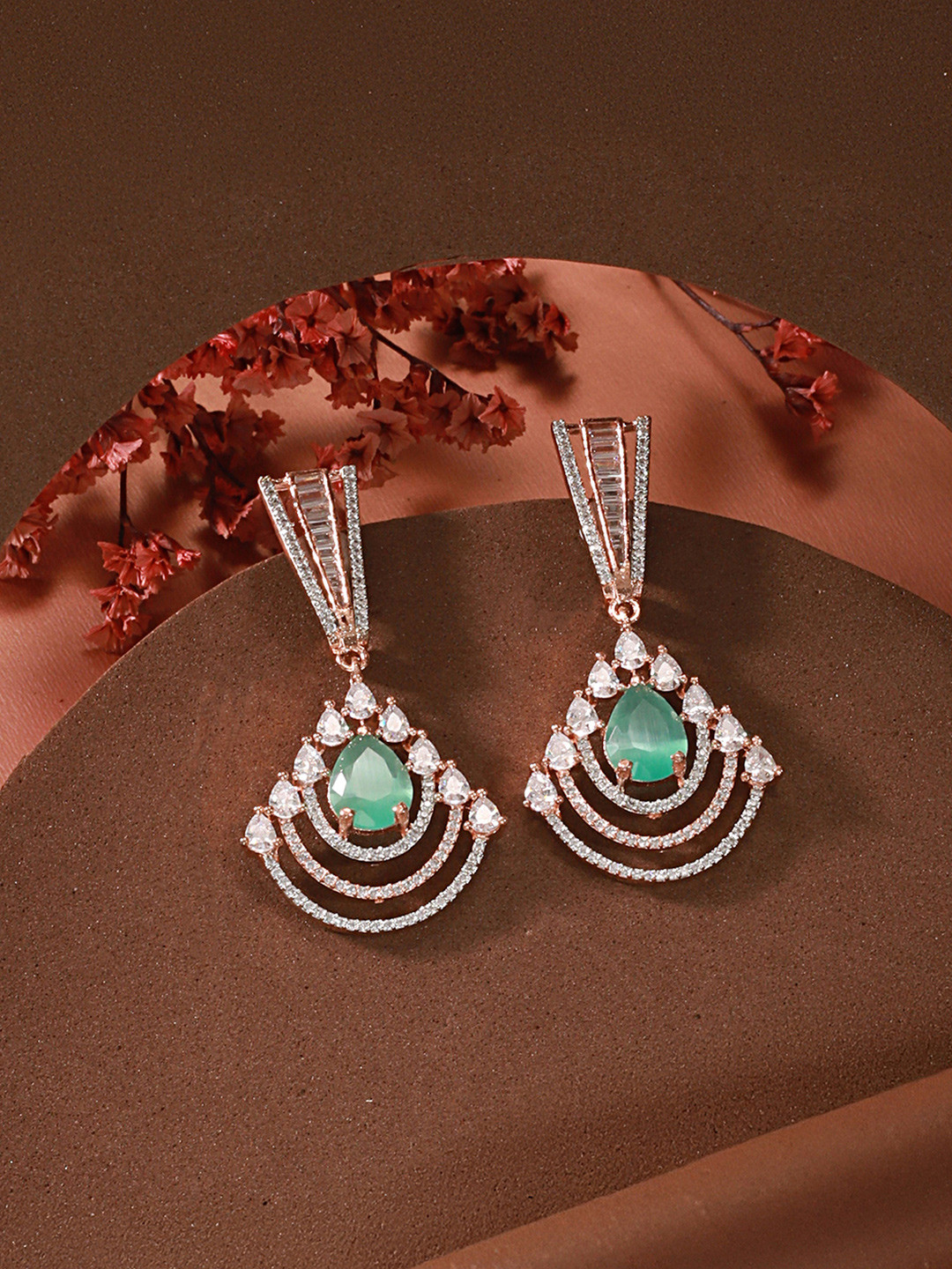 Saraf RS Jewellery Sea Green Teardrop Shaped Drop Earrings