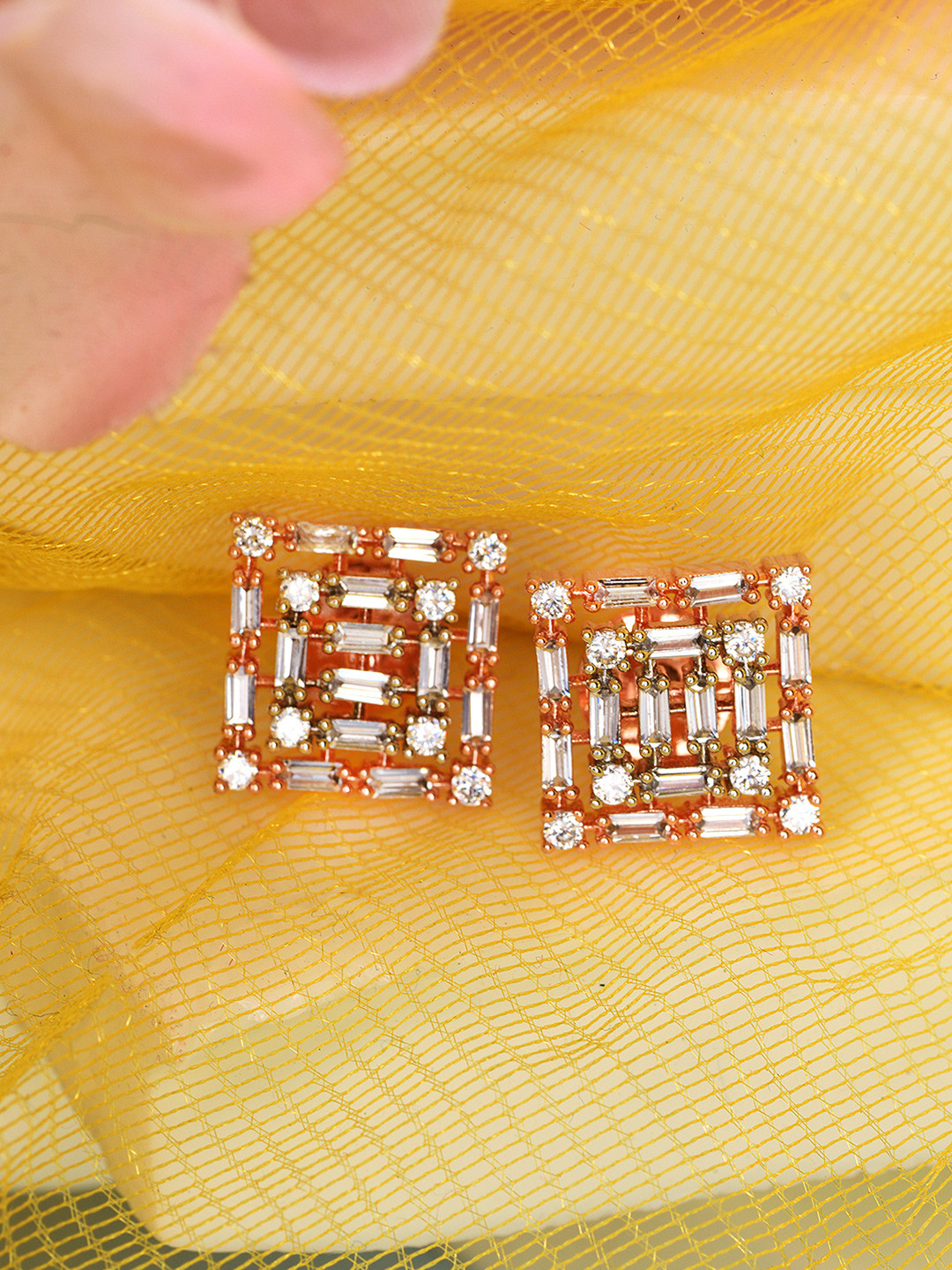 Saraf RS Jewellery White Square Studs