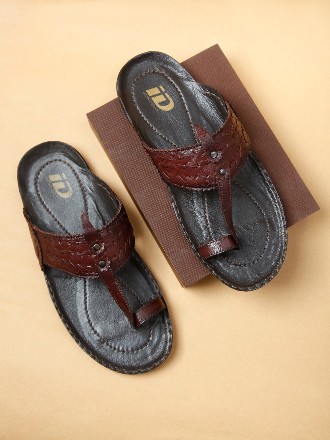 Mens brown leather sandals clearance