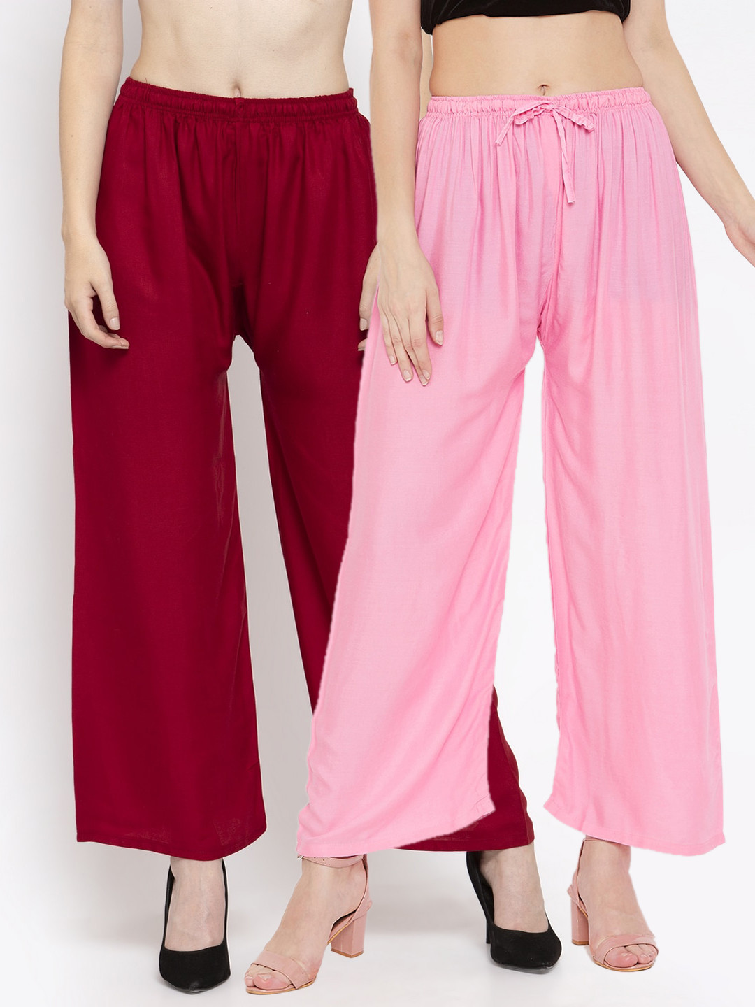 Clora Creation Women Multi Solid Pack of 2 Palazzo Maroon & Pink Rayon Palazzo
