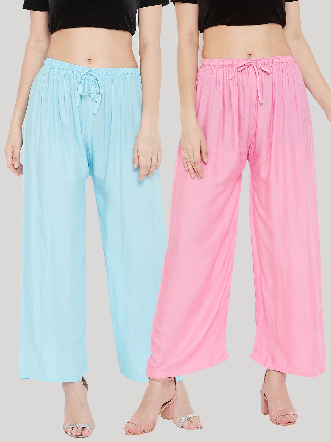 Clora Creation Women Multi Solid Pack of 2 Palazzo Sky Blue & Pink Rayon Palazzo