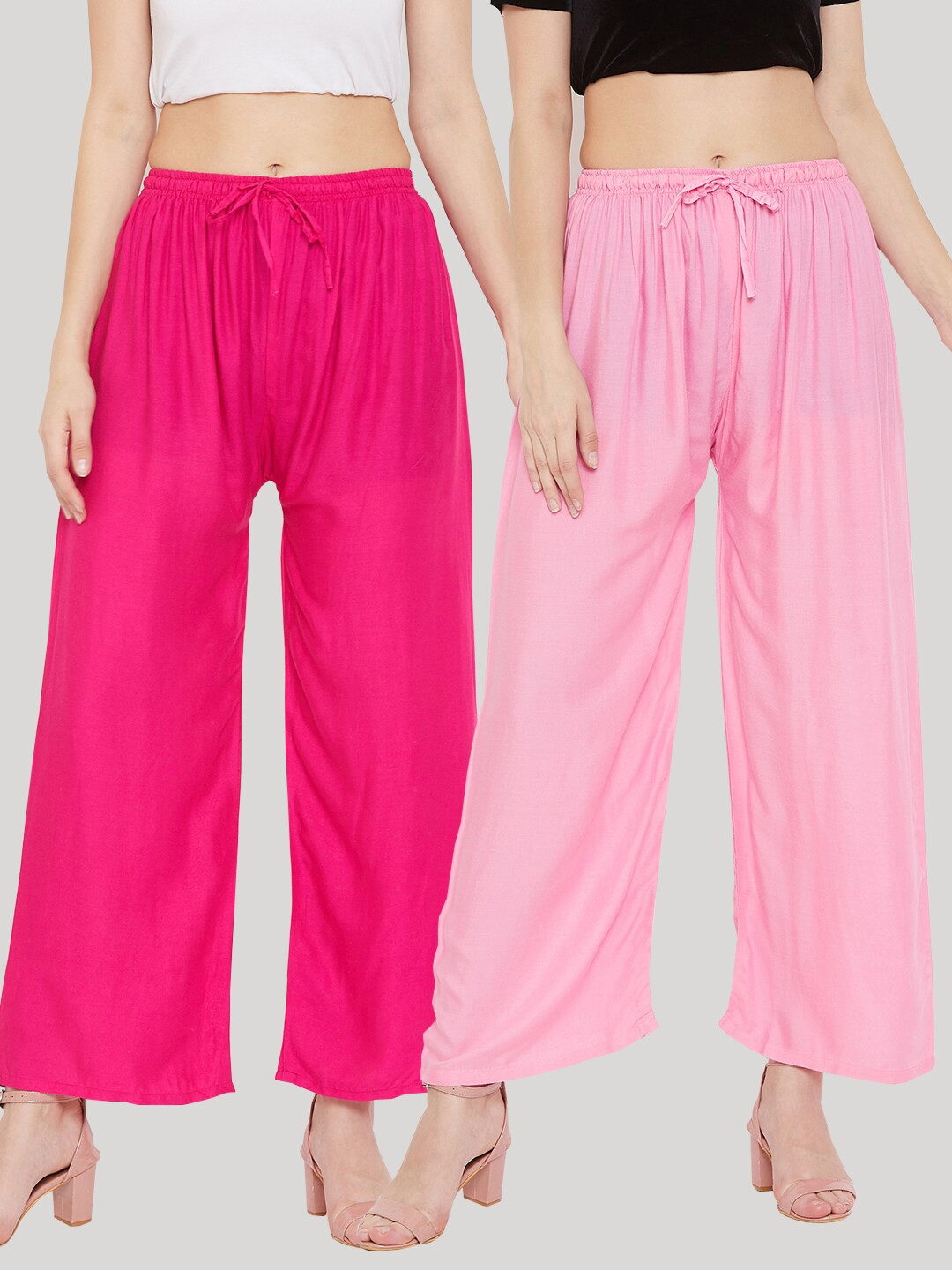 Clora Creation Women Multi Solid Pack of 2 Magenta & Pink Rayon Palazzo