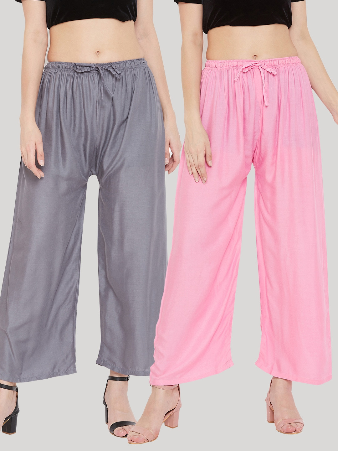 Clora Creation Women Multi Solid Pack of 2 Grey & Pink Rayon Palazzo