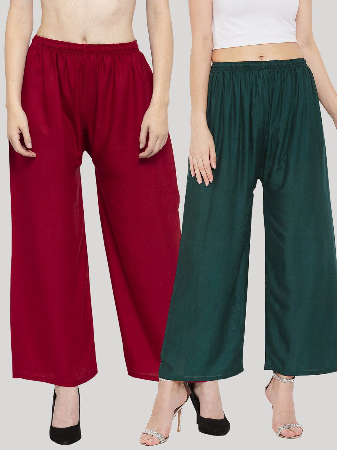 Clora Creation Women Multi Solid Pack of 2 Maroon & Bottle Green Rayon Palazzo