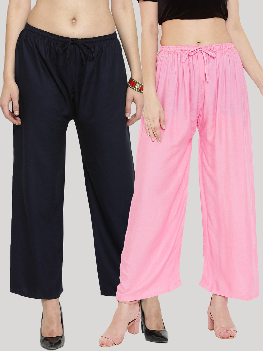 Clora Creation Women Multi Solid Pack of 2 Navy Blue & Pink  Rayon Palazzo