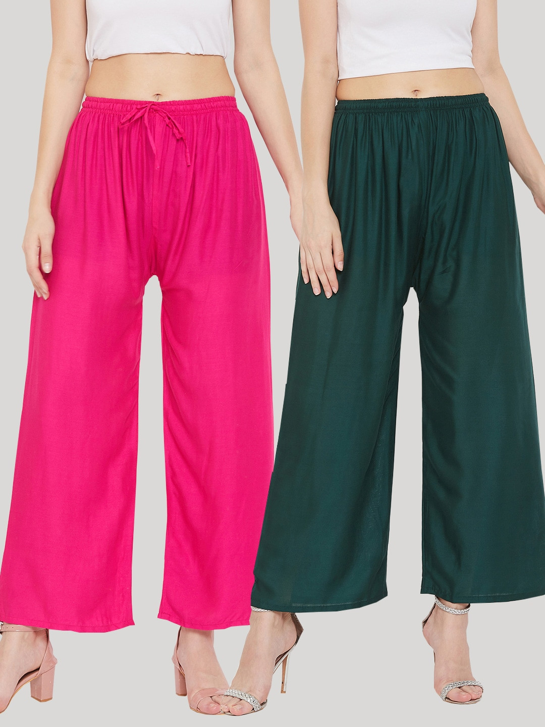 Clora Creation Women Multi Solid Pack of 2 Magenta & Bottle Green  Rayon Palazzo