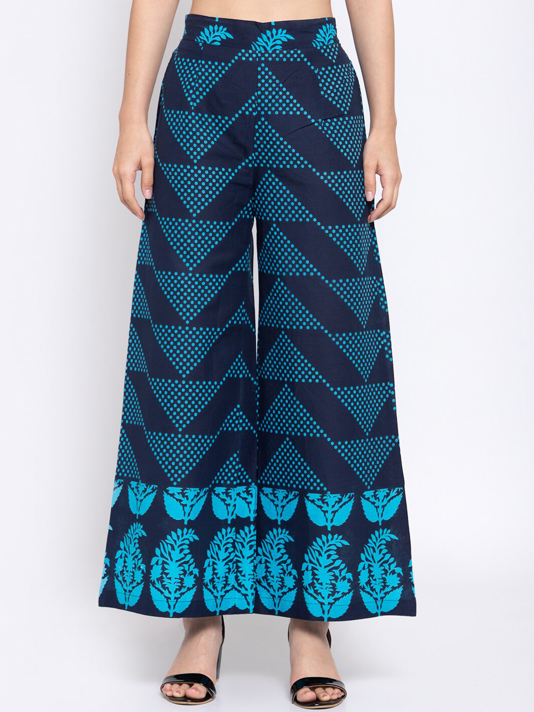 Indibelle Women Blue Printed A-Line Palazzos