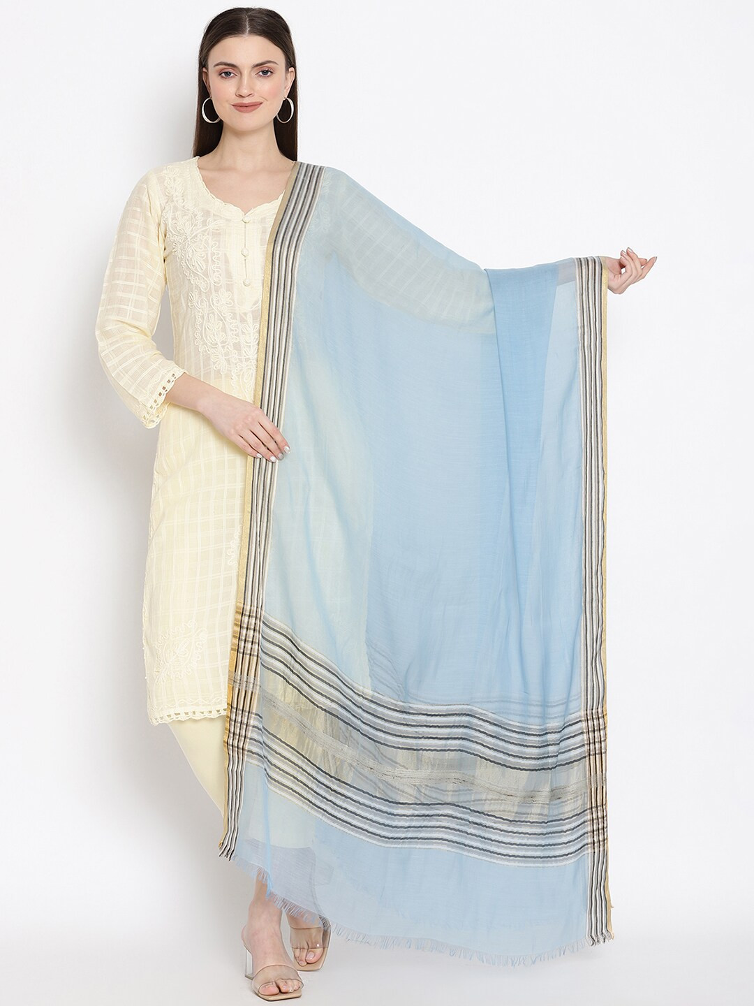 SHINGORA Blue & Grey Woven Design Antiviral Coated Sustainable Dupatta