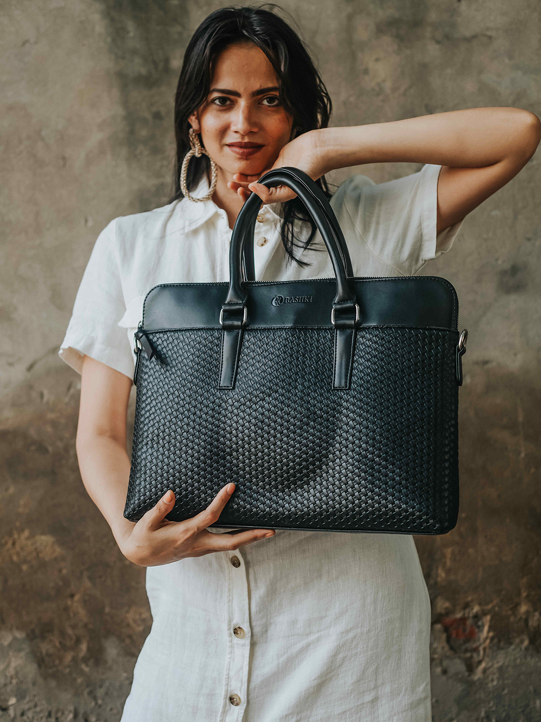 RASHKI Women Black Textured 15 Inch  Laptop Bag