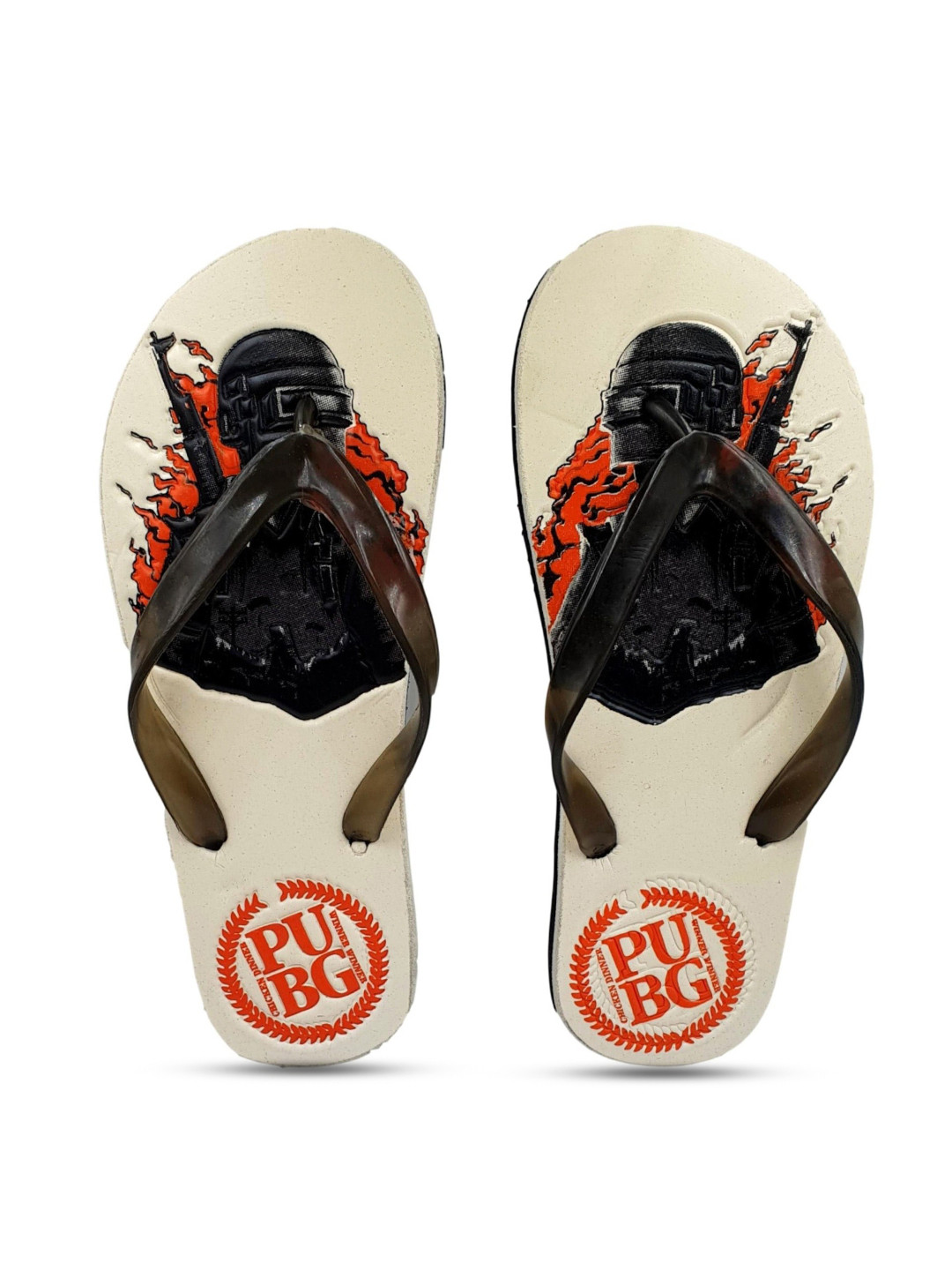 Pampy Angel Men Brown & Black PUBG Printed Water Resistant Thong Flip-Flops
