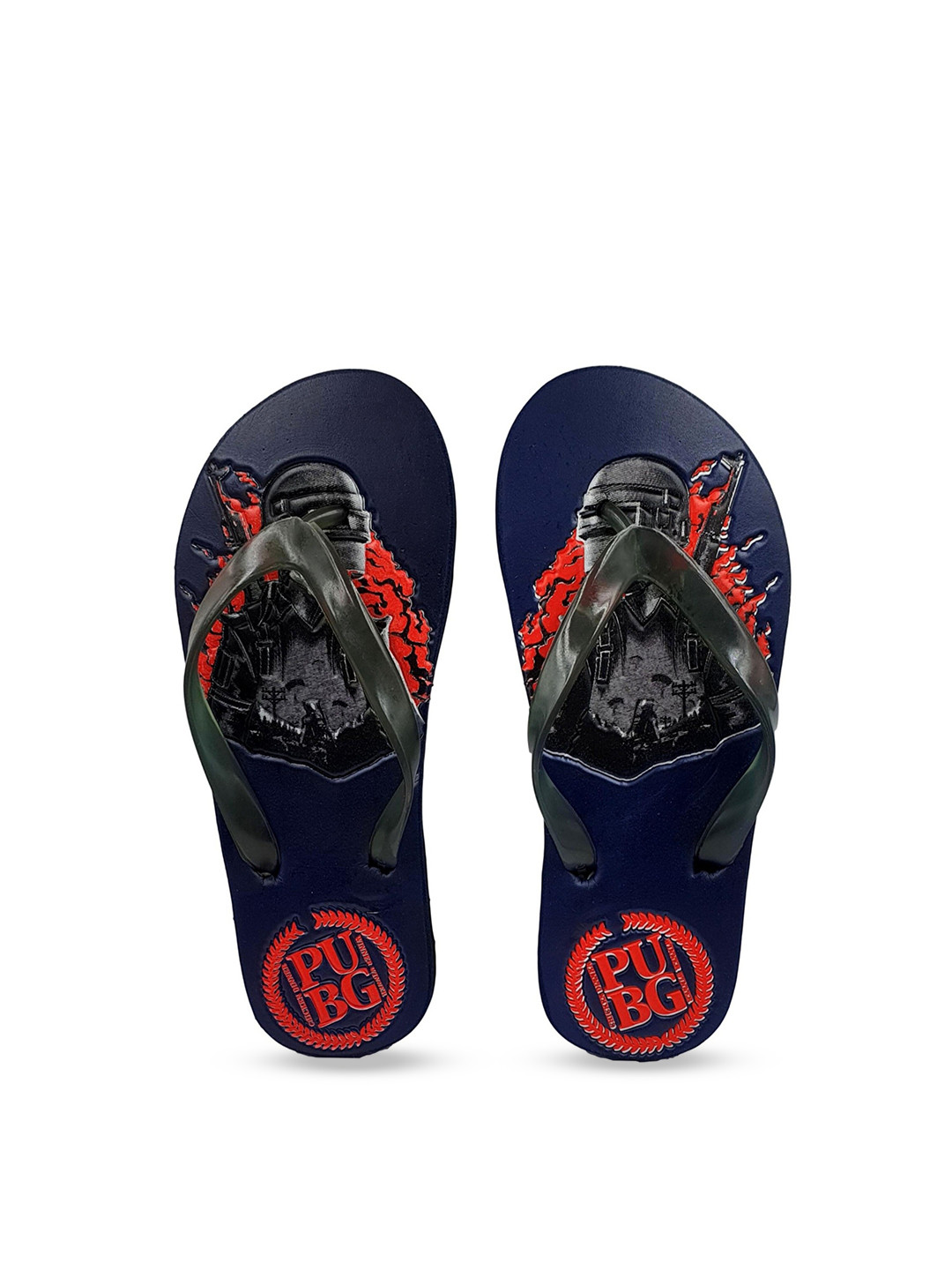 Pampy Angel Men Black & Navy Blue PUBG Printed Water Resistant Room Slippers