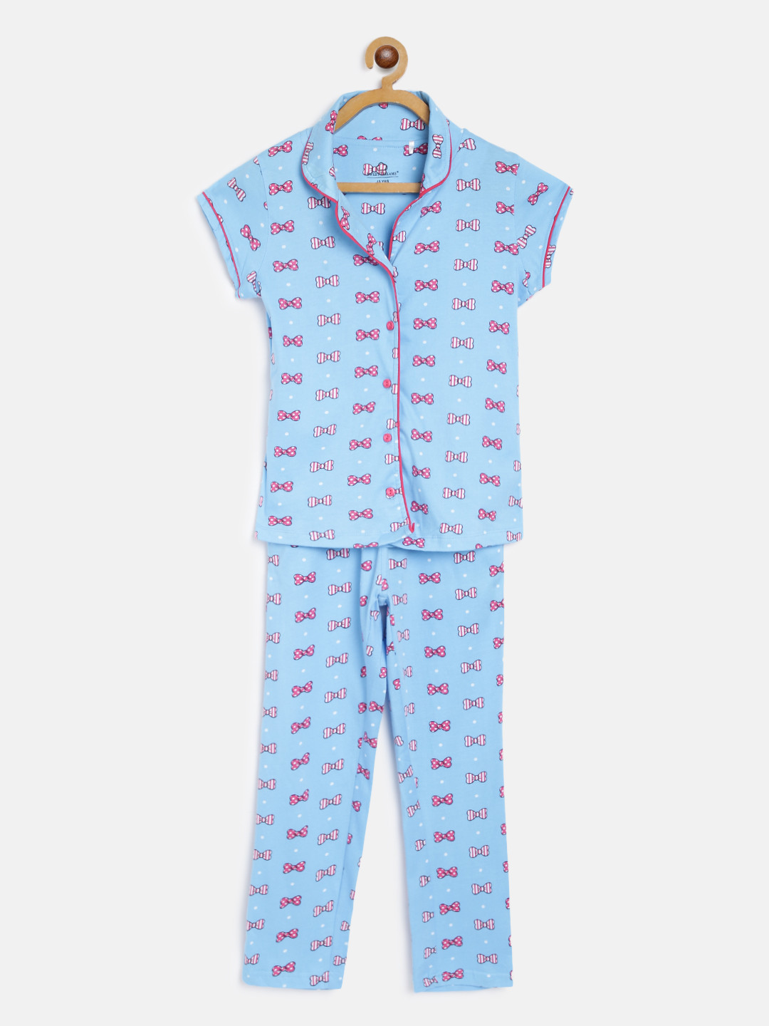 Sweet Dreams Blue & Pink Bow Print Pure Cotton Night Suit