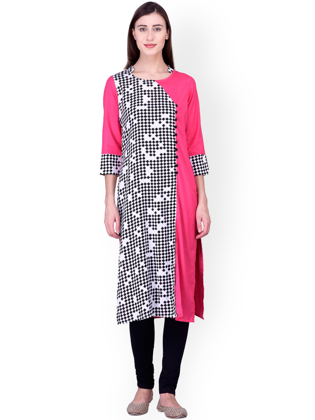 Buy Laabha Pink \u0026 Black Checked Kurta 