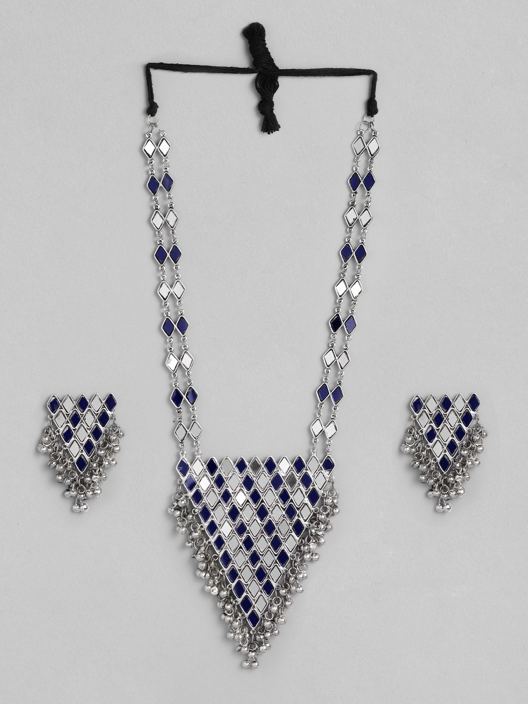 justpeachy Women Oxidised Silver-Plated & Blue Jewellery Set