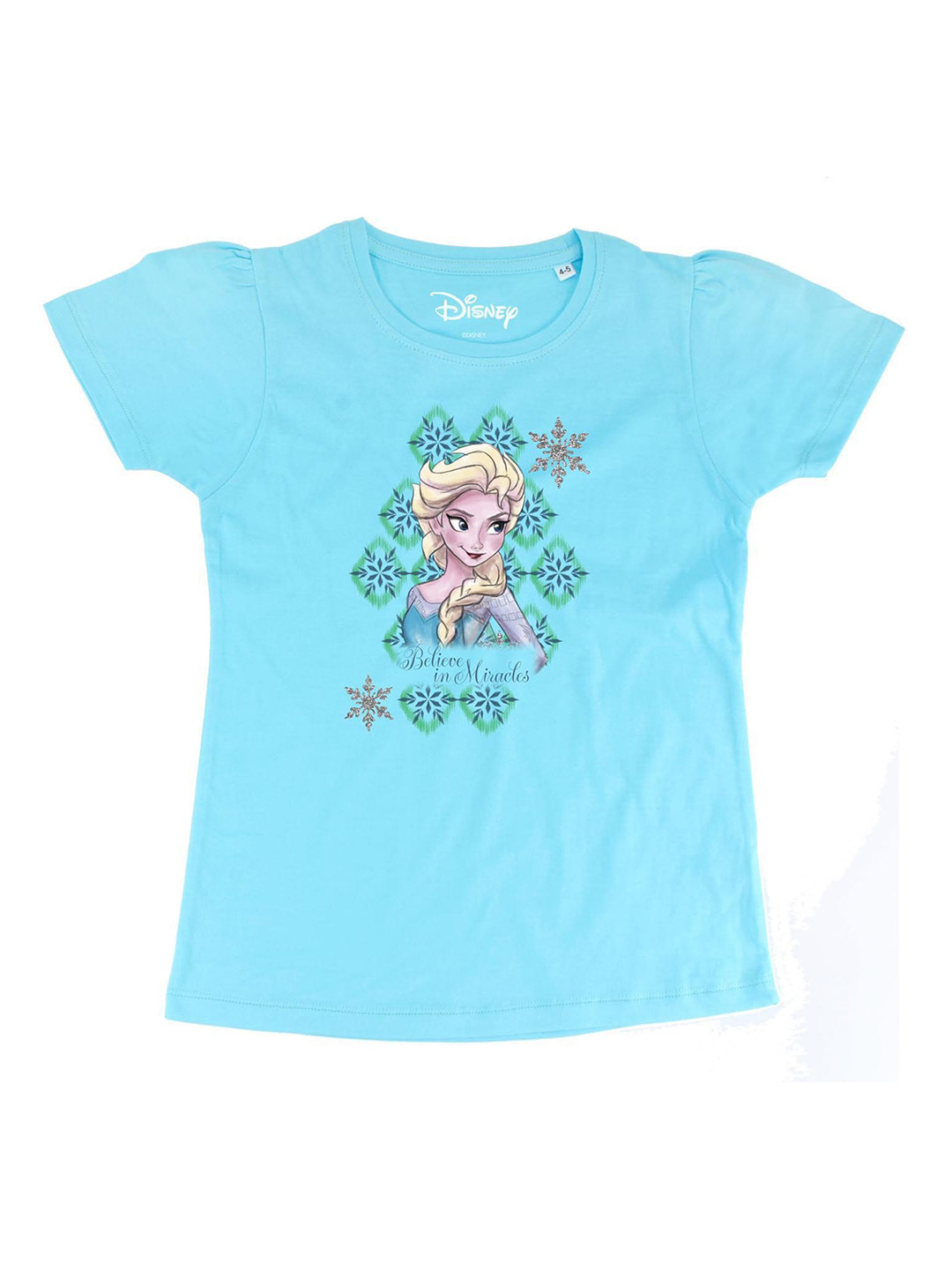 Frozen Girls Blue Printed Elsa Round Neck Cotton T-shirt
