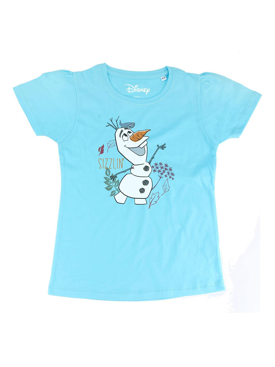 Frozen Girls Blue Printed Olaf Round Neck Cotton T-shirt