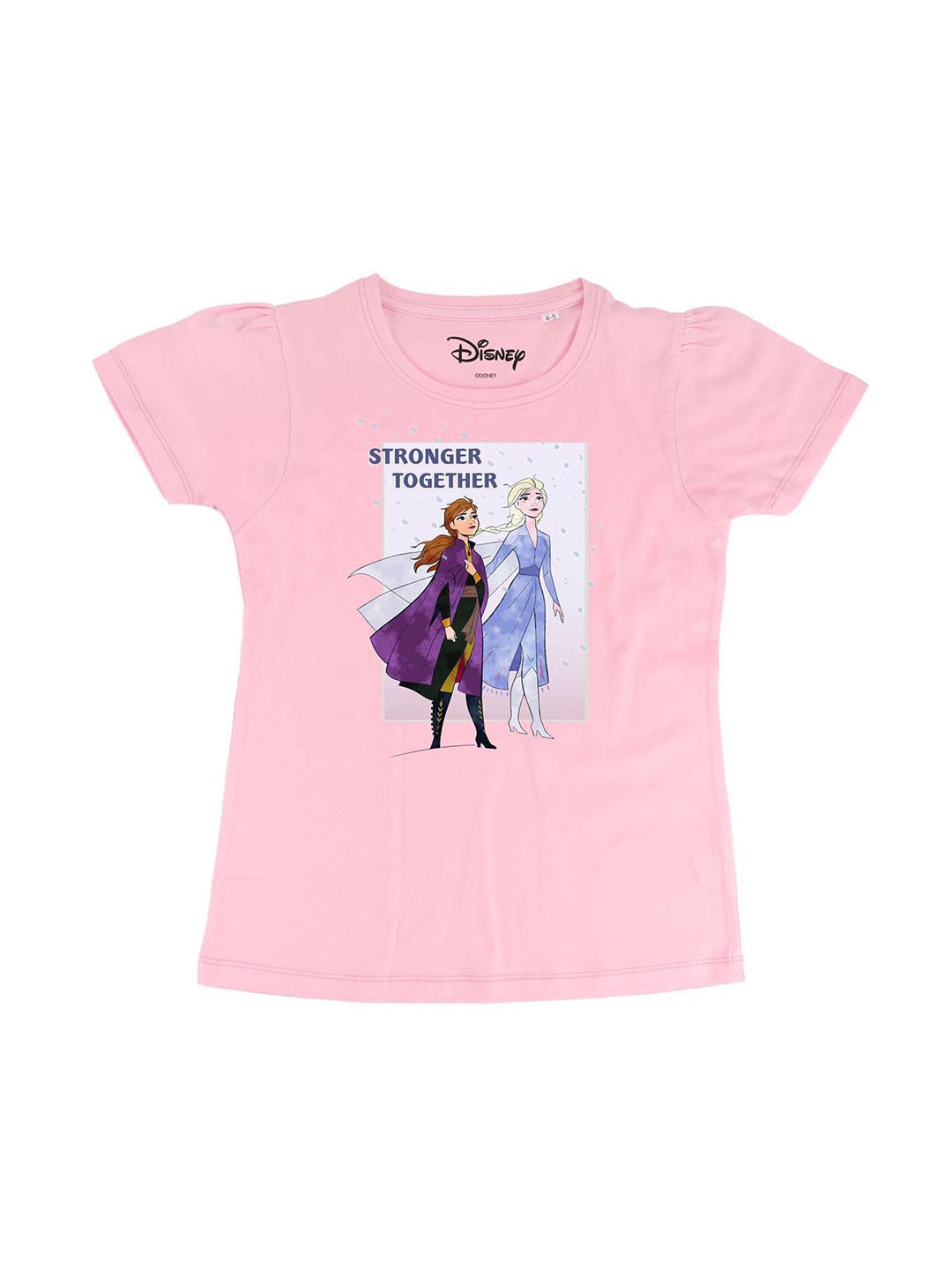 Frozen Girls Pink Printed Elsa & Anna Round Neck Cotton T-shirt