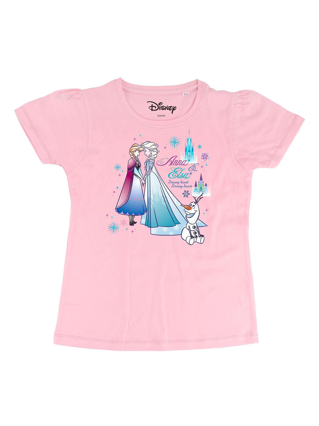 Frozen Girls Pink Elsa & Anna Printed Round Neck Cotton T-shirt