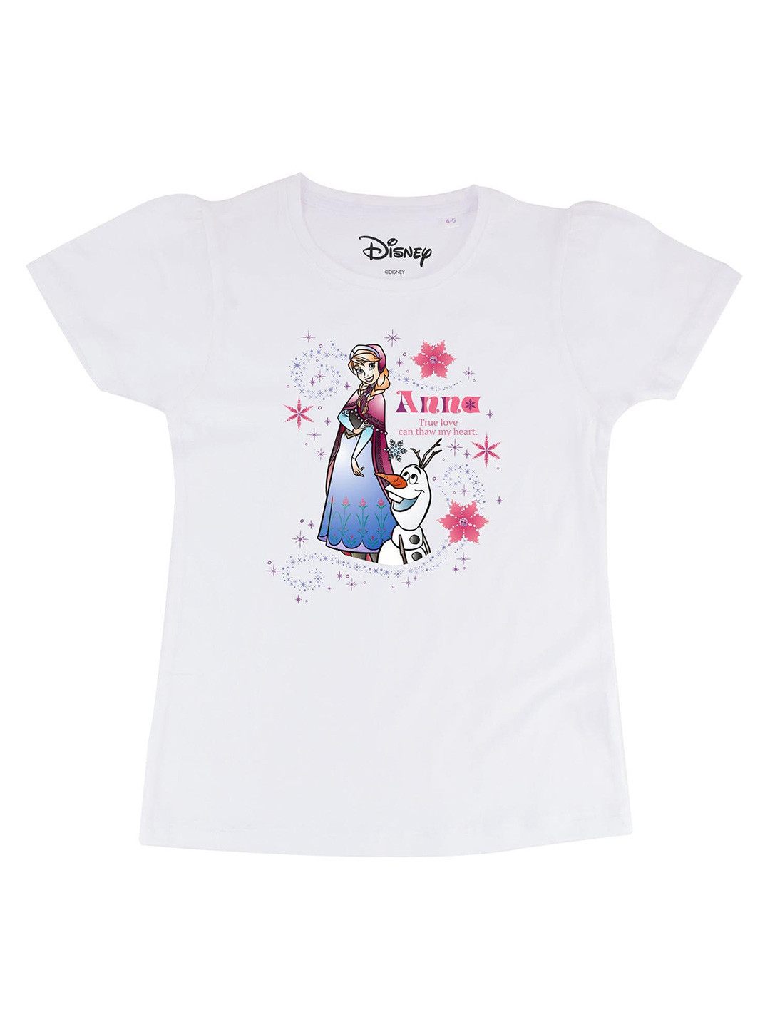 Frozen Girls White Frozen Printed V-Neck Pure Cotton T-shirt
