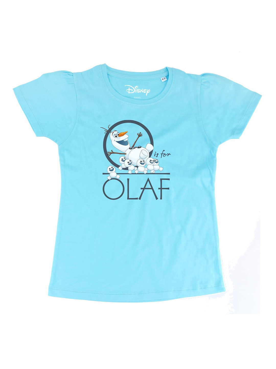 Frozen Girls Blue Olaf Printed Round Neck Cotton T-shirt