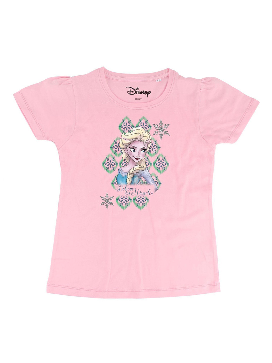 Frozen Girls Pink Elsa Printed Round Neck Cotton T-shirt