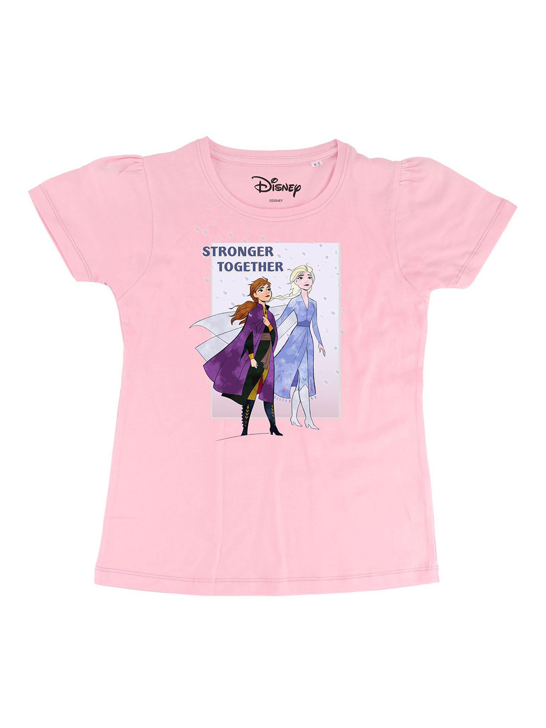 Frozen Girls Pink Elsa & Anna Print Cotton Round Neck T-shirt