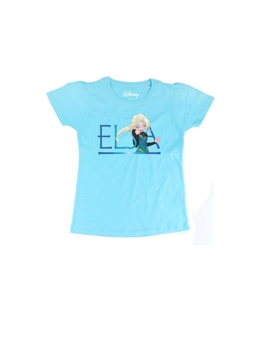 Frozen Girls Blue Elsa Print Cotton Round Neck T-shirt