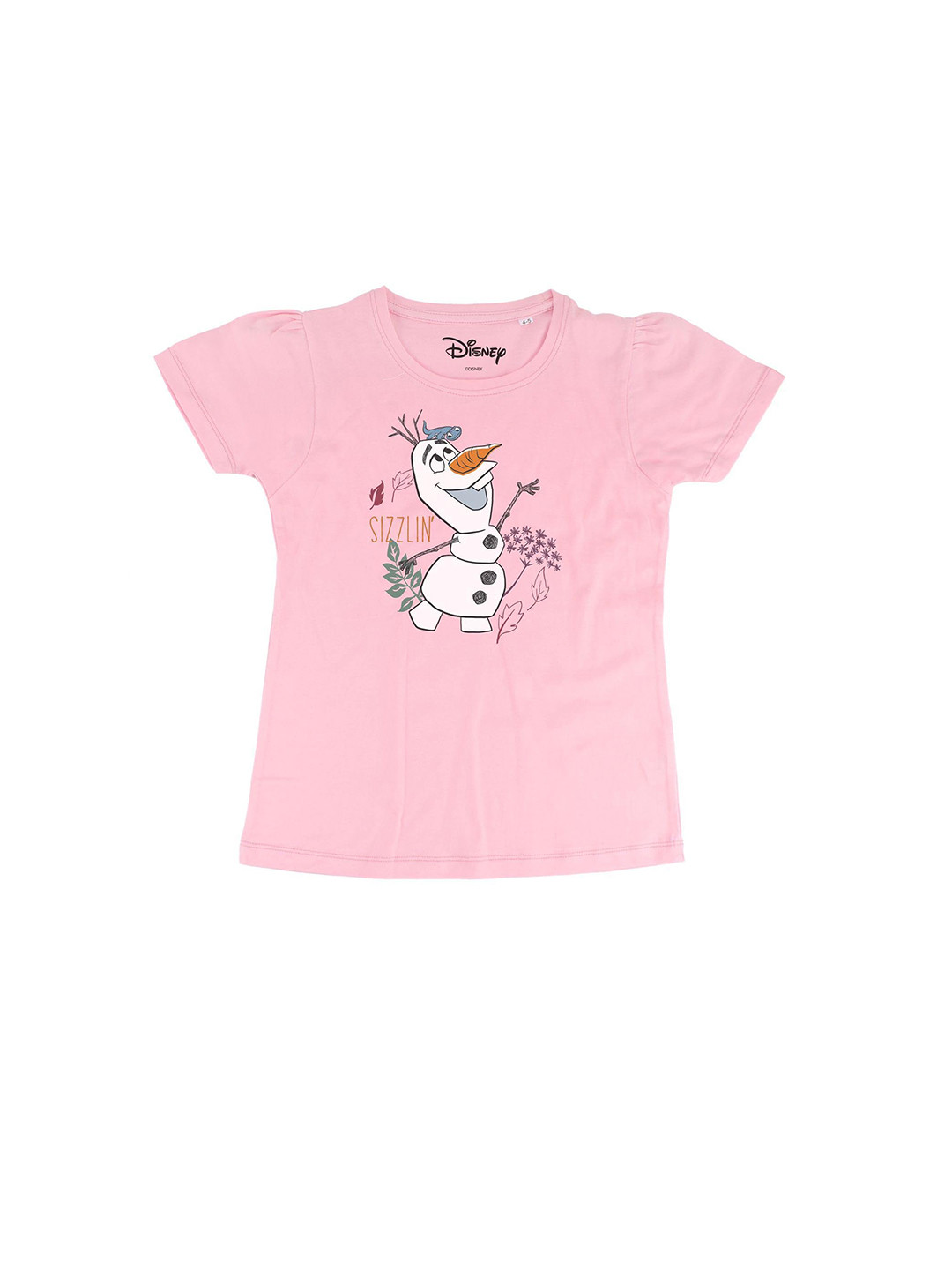 Frozen Girls Pink Olaf Print Cotton Round Neck T-shirt