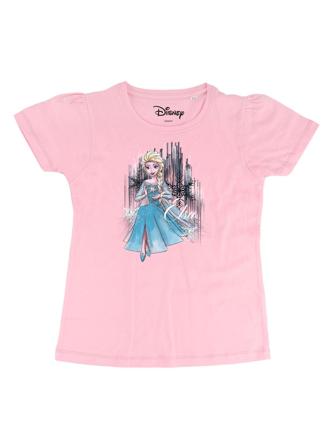 Frozen Girls Pink Printed Round Neck Cotton T-shirt