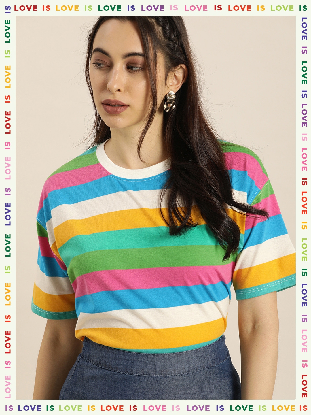 Buy Moda Rapido Women Oversized Multicoloured Candy Stripes Drop