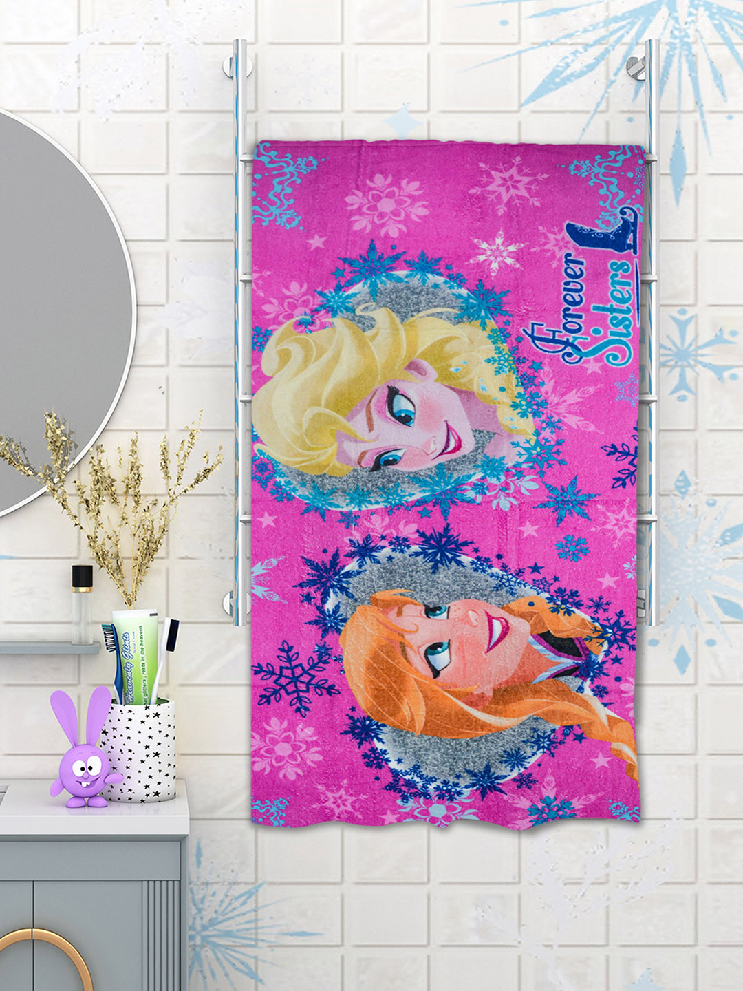 Disney Kids Pink & Yellow Frozen Print 350 GSM Bath Towel