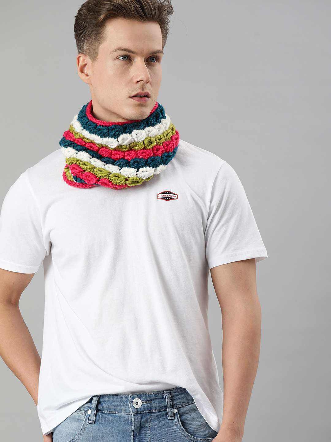 Magic Needles Unisex Multicoloured Handmade Knitted Scarf