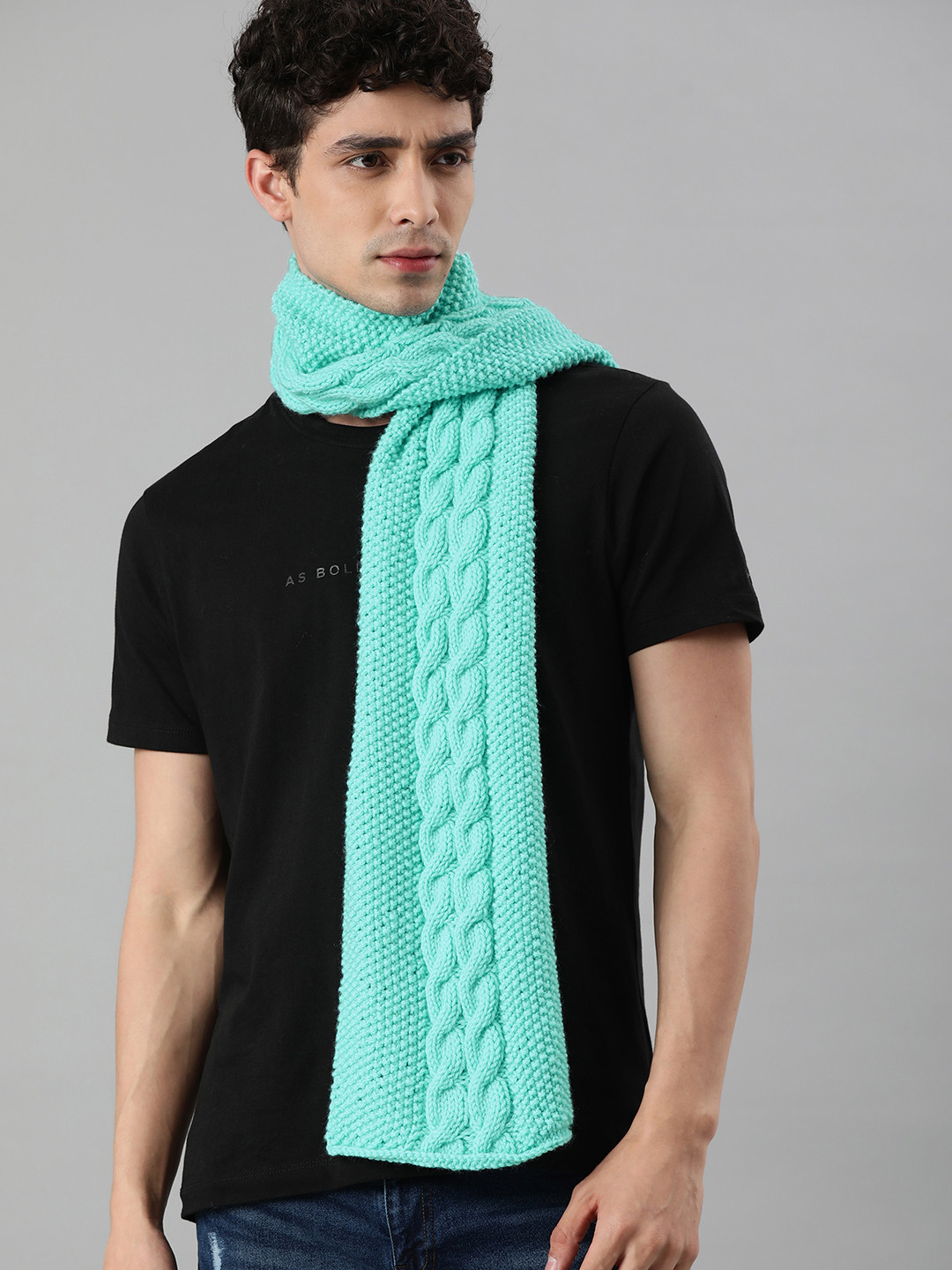 Magic Needles Unisex Turquoise Blue Cable Design Knitted Scarf