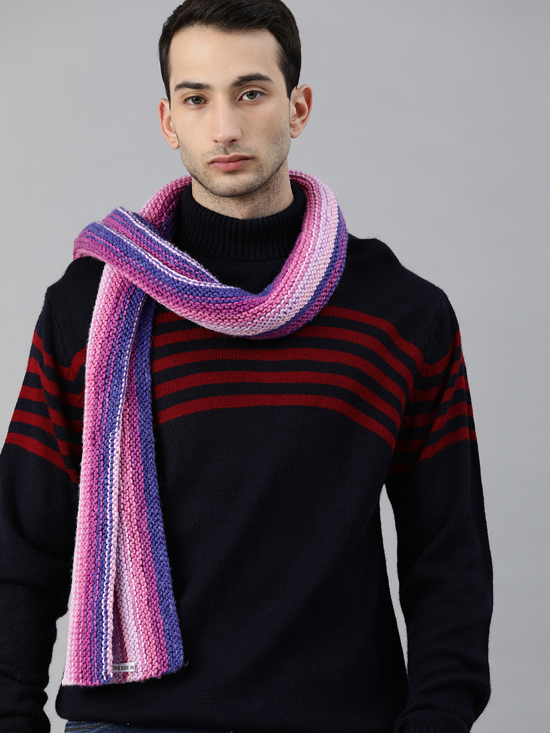 Magic Needles Unisex Purple & Pink  Self-design Scarf With Tassels