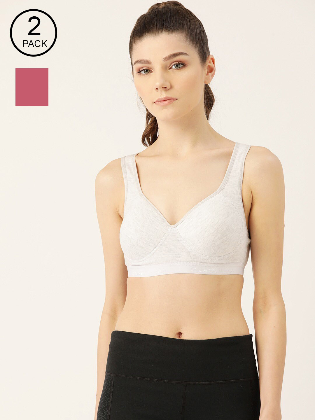 Lady Lyka Pack Of 2 Solid Non-Wired Lightly Padded Workout Bras PROVOGUE-PNCH-LGRY