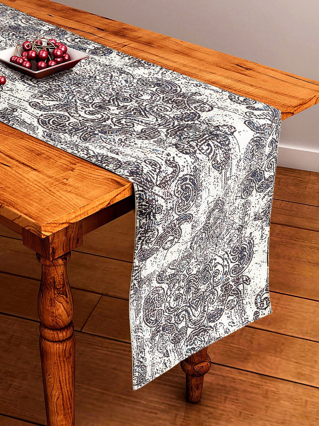 BELLA TRUE White & Black Digital Printed Ethnic Motif Table Runner