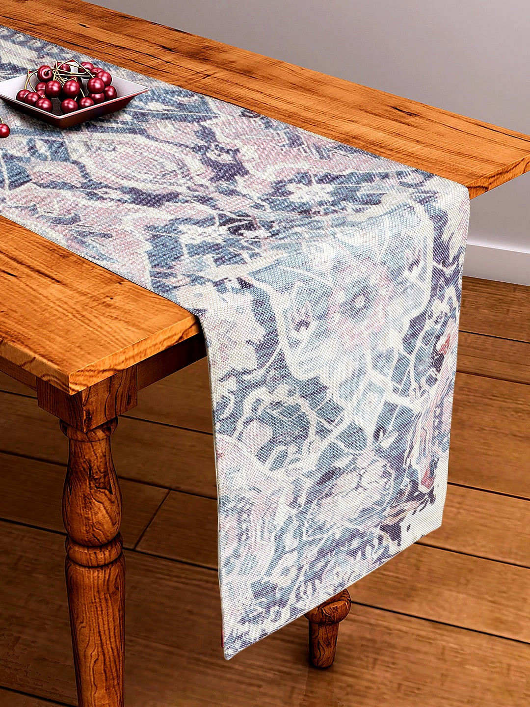 BELLA TRUE Off-White & Blue Digital Printed Table Runner