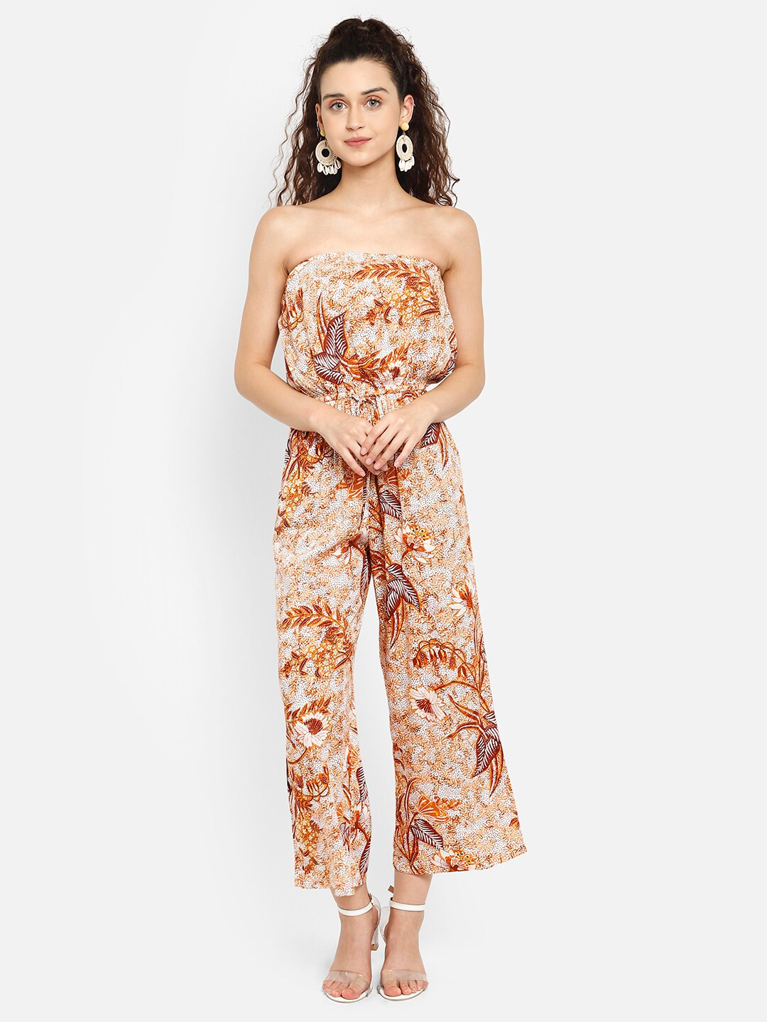 Aditi Wasan Women White & Brown Printed Basic Jumpsuit