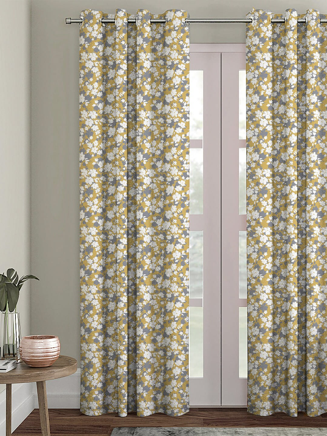 HOUZZCODE Mustard & White Single Black Out Long Door Curtain