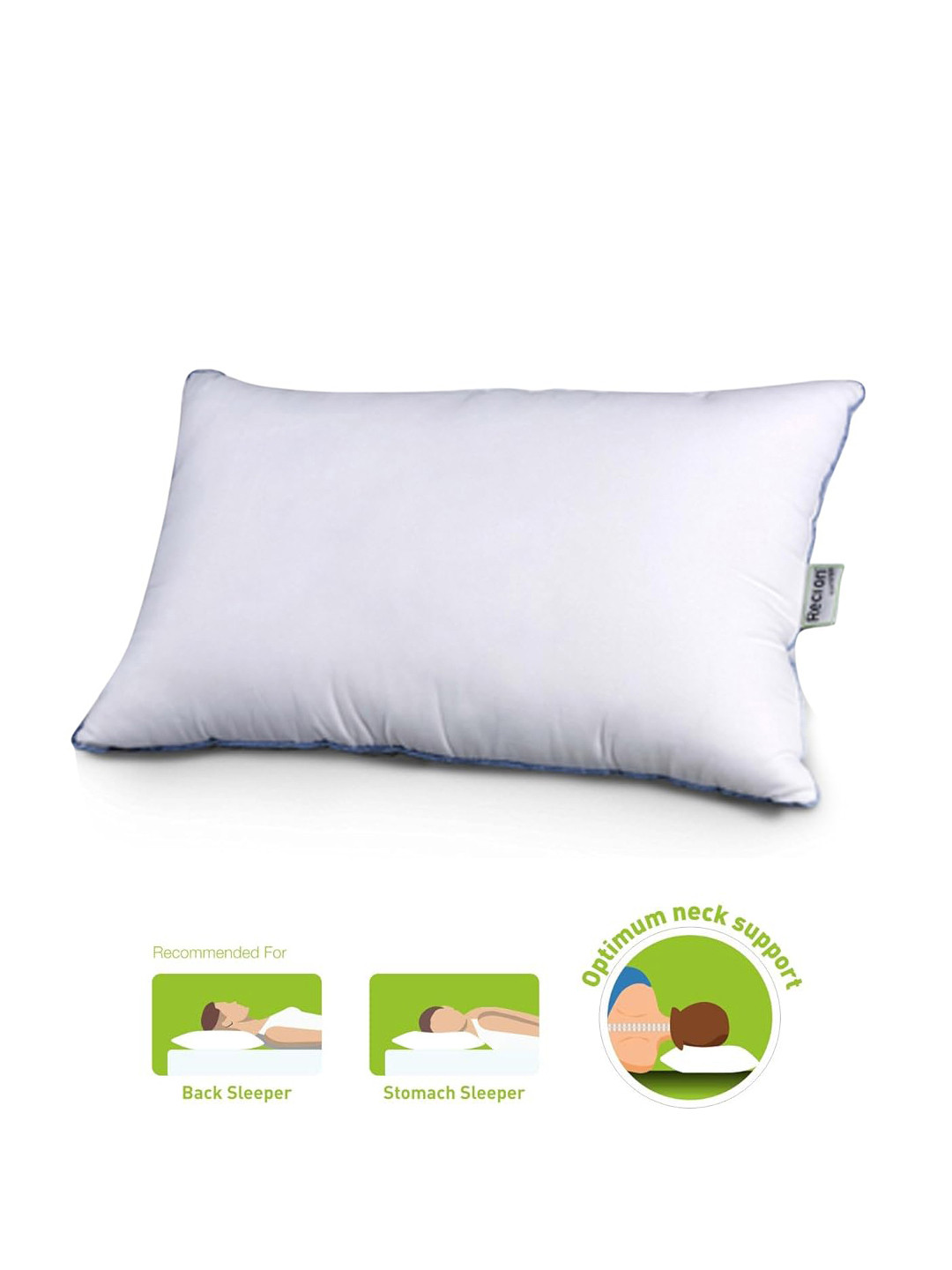 Recron Certified Euphoria White Solid Polyester Medium Fibre Sleep Pillow-43 x 69 cm