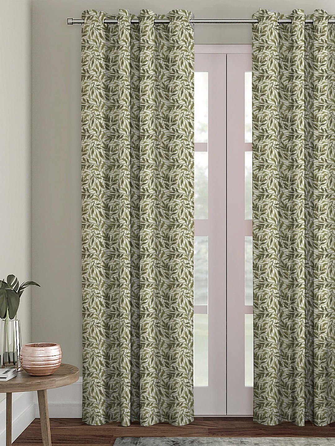 HOUZZCODE Grey & White Single Black Out Door Curtain