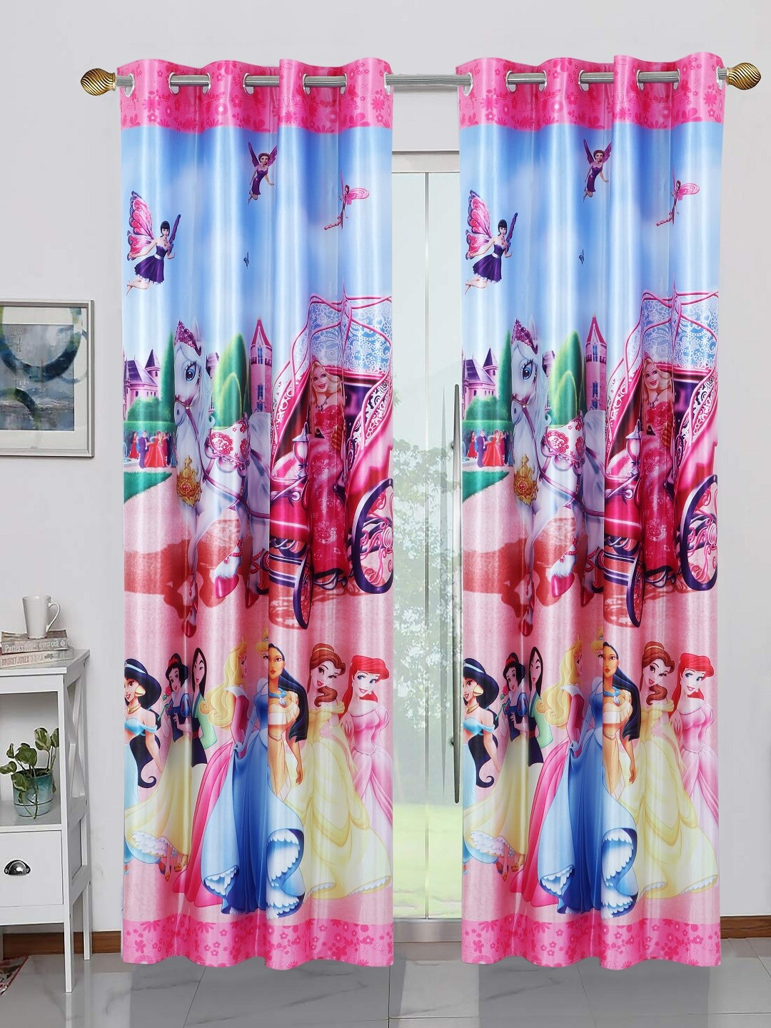 BELLA TRUE Pink & Blue Frozen Printed Set of 2 Door Curtains