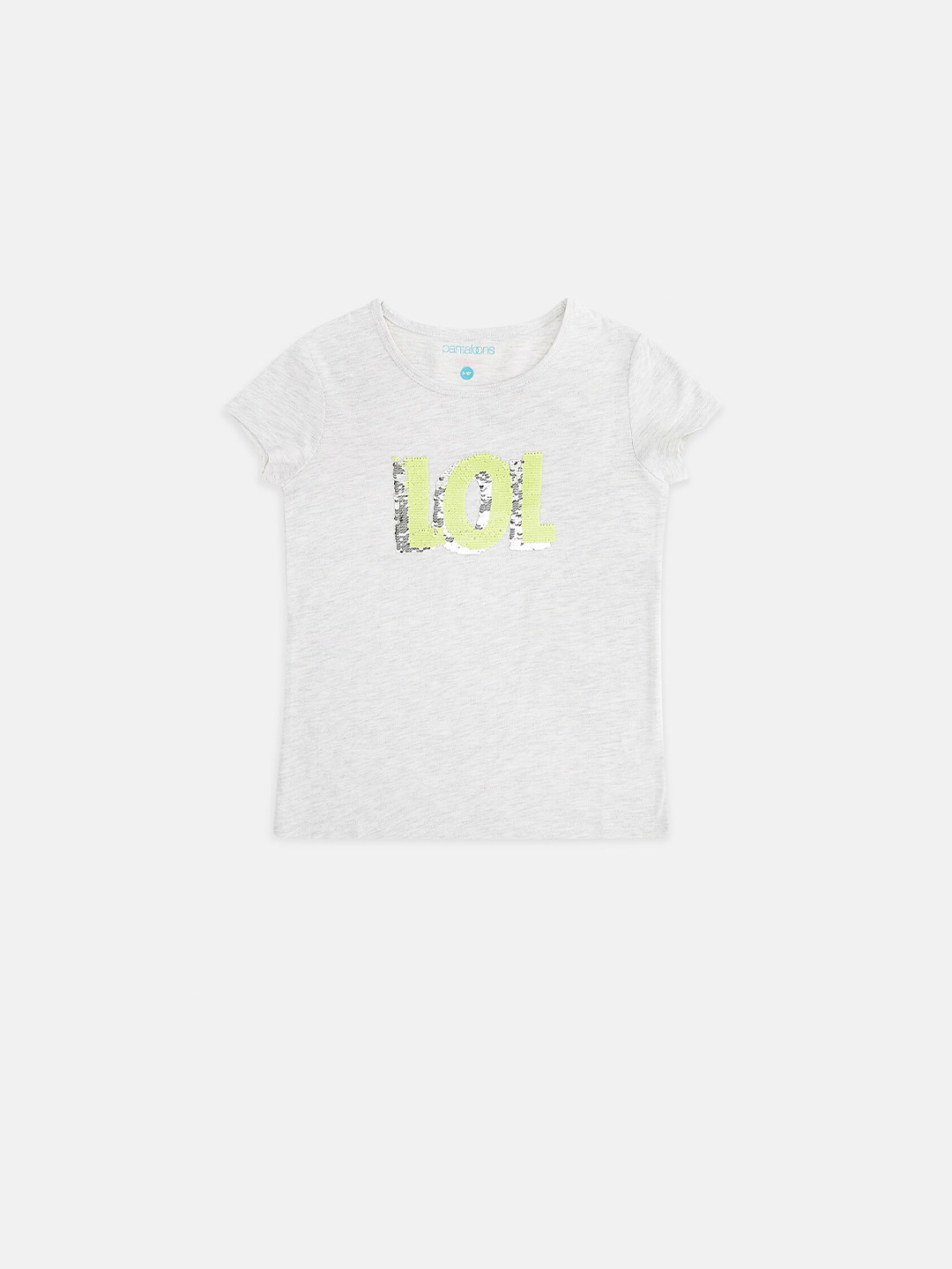 Pantaloons Junior Girls Grey Melange Printed Round Neck T-shirt