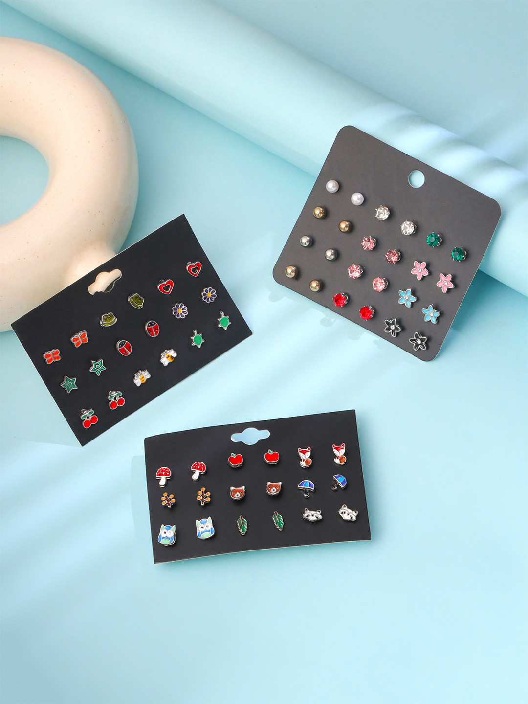 Yellow Chimes Women Set of 30 Multicoloured Studs Earrings