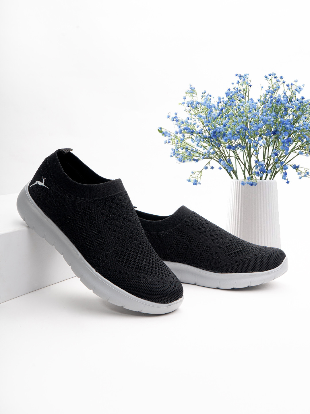 Marc Loire Women Black Woven Design Slip-On Sneakers Casual Shoes